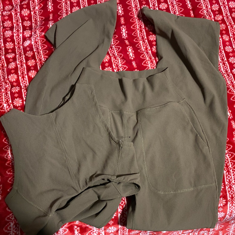 Olive Green Ribbed two piece set